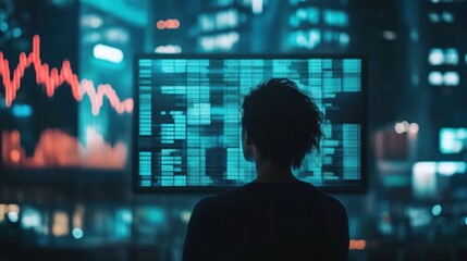 A person staring at a digital screen showing the end of the stock market, 