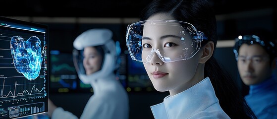 Diverse Team Data Scientists Collaborating on Futuristic Project