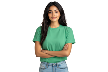 Portrait of a woman wearing a green t-shirt with folded arms isolated on a transparent background
Tags: woman in g