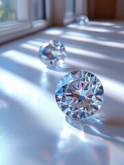 Sparkling diamonds close-up with reflecting light for jewelry advertisements, luxury gemstone for romantic gifts, print for National Jewel Day