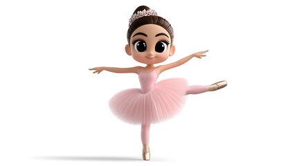 Adorable Ballerina Cartoon Cute Girl Dancing Pink Tutu Pointe Shoes Child Dancer