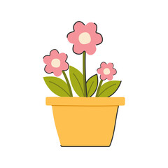 Potted Pink Flowers Icon Illustration with soft color palette in flat design style. Perfect for Spring season themed designs