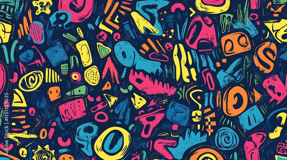 Wall mural colorful abstract seamless pattern with doodle shapes.