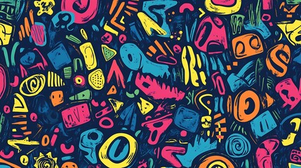 Naklejka premium Colorful abstract seamless pattern with doodle shapes.