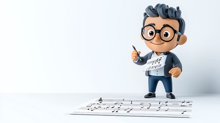 Cheerful Cartoon Composer Writing Music Notes