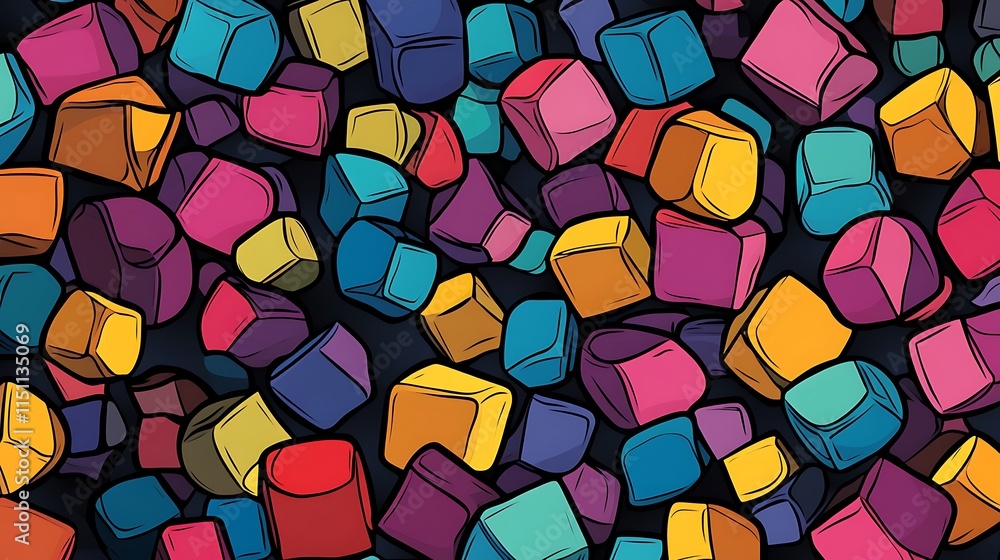 Poster colorful isometric cubes seamless pattern.