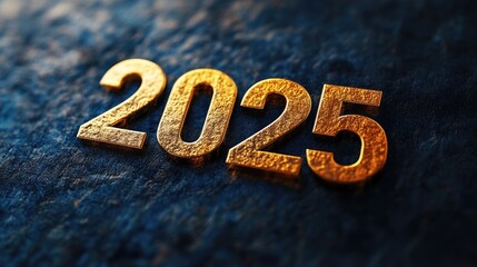 3D gold number "2025" next to a house on a dark background, New Year real estate concept