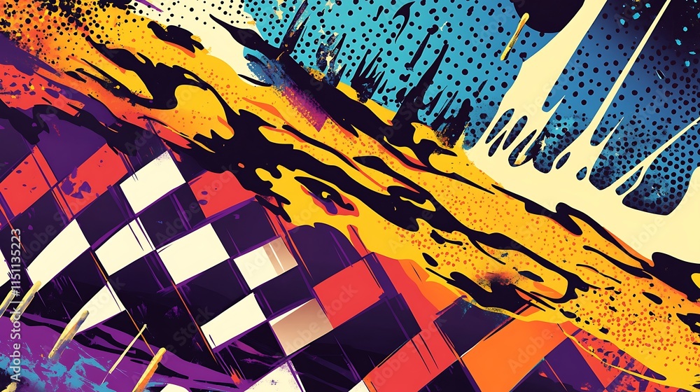 Poster abstract racing checkered flag background.
