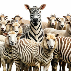 Obraz premium a-group-of-sheep-trying-to-blend-into-a-herd-of-ze-