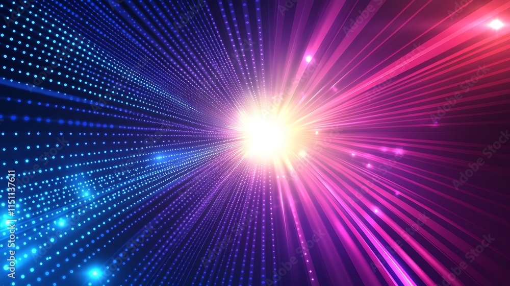 Poster abstract colorful light streaks and particles.