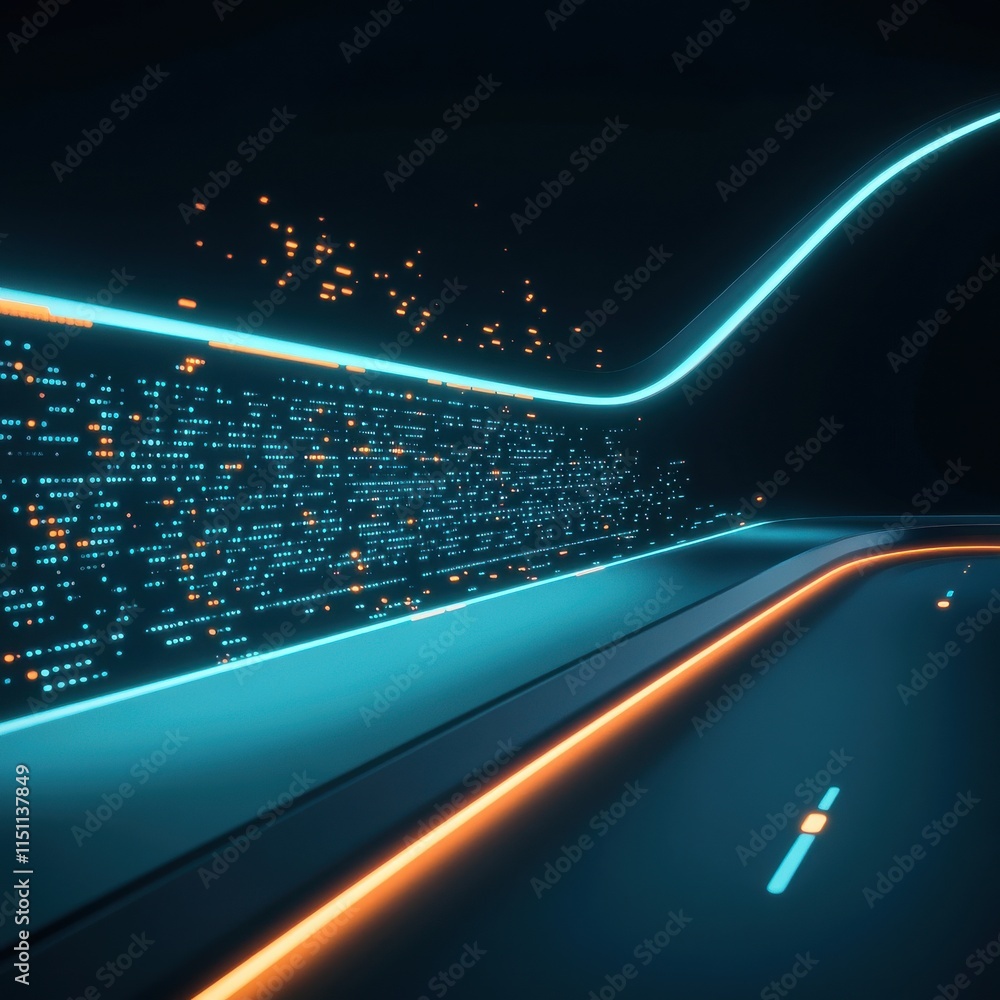 Aufkleber futuristic abstract representation of a digital highway at night with neon lights and data flow in m