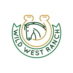 Simple Logo with a horse icon. Simple Logo with a farmhouse with an horse. Perfect for use in websites, mobile apps, and environmental design. Vector illustration.