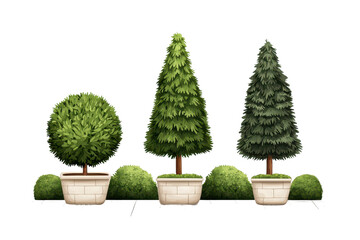 Tranquil Watercolor Garden Scene with Formal Plants