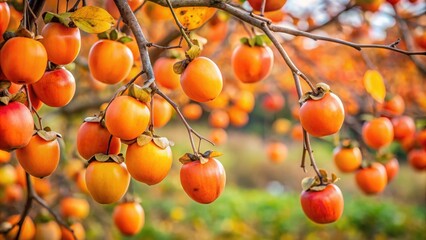 Ripe persimmons hanging on tree in autumn orchard, fruit, persimmon, autumn, harvest, delicious, ripe, orange, tree, orchard