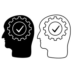 head icon with gear and check mark, simple flat style, illustration, logo sign symbol pictogram template, for ui or ux isolated on white for mobile app, editable