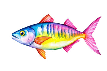 Vivid Watercolor Painting of a Colorful Fish