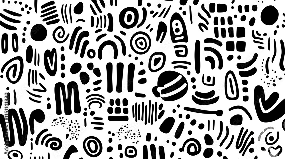 Poster black and white abstract shapes pattern.