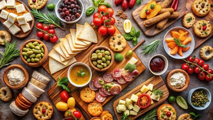 Fototapeta premium A visually appealing spread of delicious appetizers and finger foods, appetizers, finger foods, party, catering, gourmet