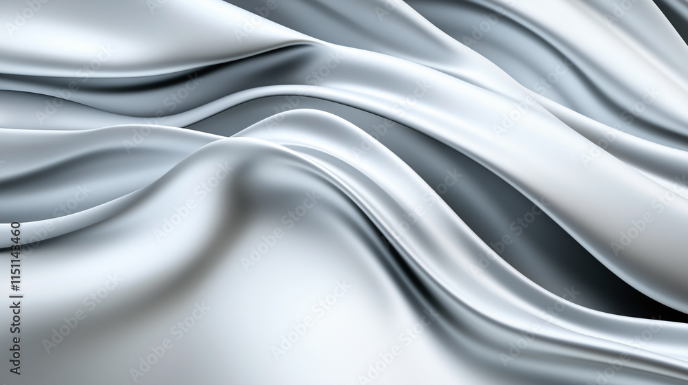 Poster elegant flowing silver fabric with smooth, wave-like folds creating a luxurious abstract texture.