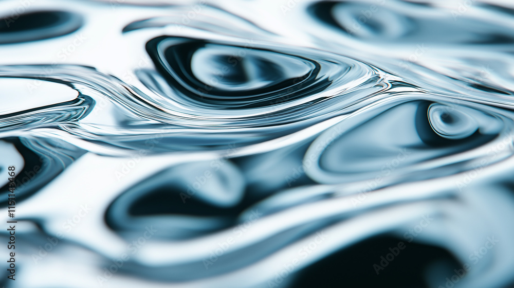 Poster close-up of abstract rippling water with a metallic and reflective surface, creating a dynamic and m