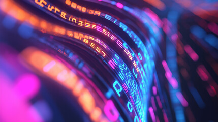 Bright vortex of neon numbers and symbols creating a digital tunnel effect with glowing, futuristic colors.
