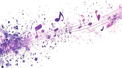 Naklejka premium Purple watercolor music notes background.