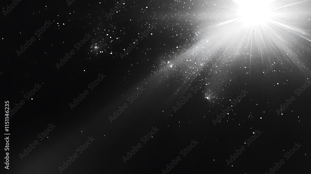 Poster bright light rays shining through dust particles.