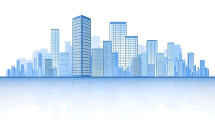 Modern skyscrapers in urban landscape digital illustration blue tone minimalist view