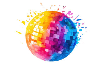 Vibrant Watercolor Disco Ball with Shimmering Colors