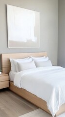 Modern Minimalist Bedroom Design with Bed, White Linen, and Neutral Tones in a Bright and Airy Atmosphere for Elegant Home Decor Inspiration