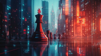 Chess board game competition, double exposure financial market stock chart, and leadership and success business idea --