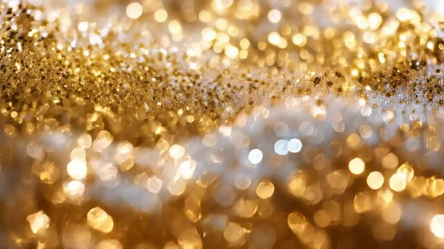 Golden fine-crystalline salt particles shine in the bright sun