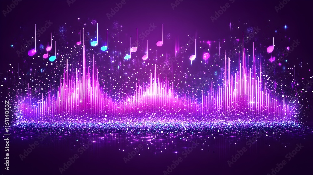 Poster dynamic sound waves visualization digital art music environment colorful abstract concept