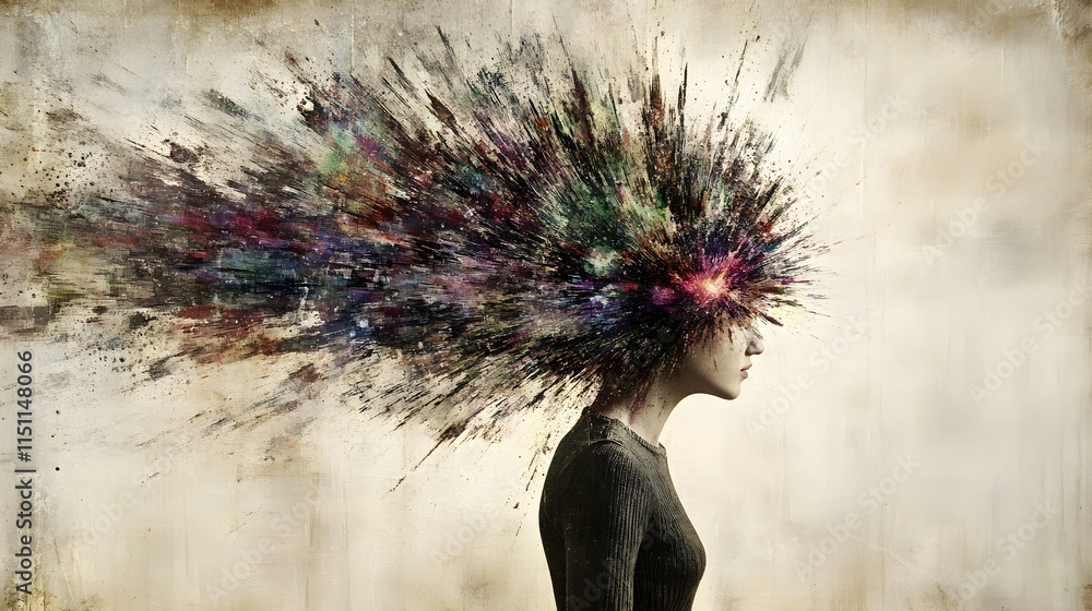 Poster explosive creative expression abstract art digital artwork surreal environment profile view imaginat