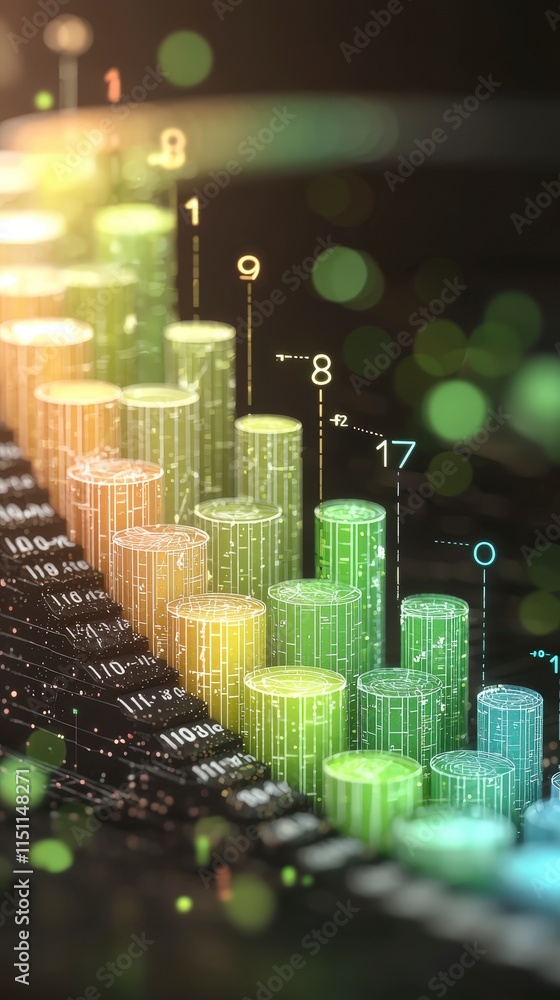 Poster abstract 3d bar chart financial growth data visualization technology futuristic color
