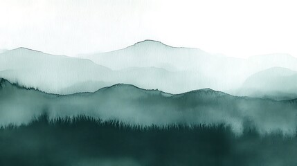 Fototapeta premium Misty green watercolor mountains.