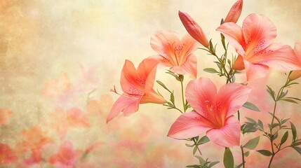 Soft orange rhododendron flowers on vintage background.