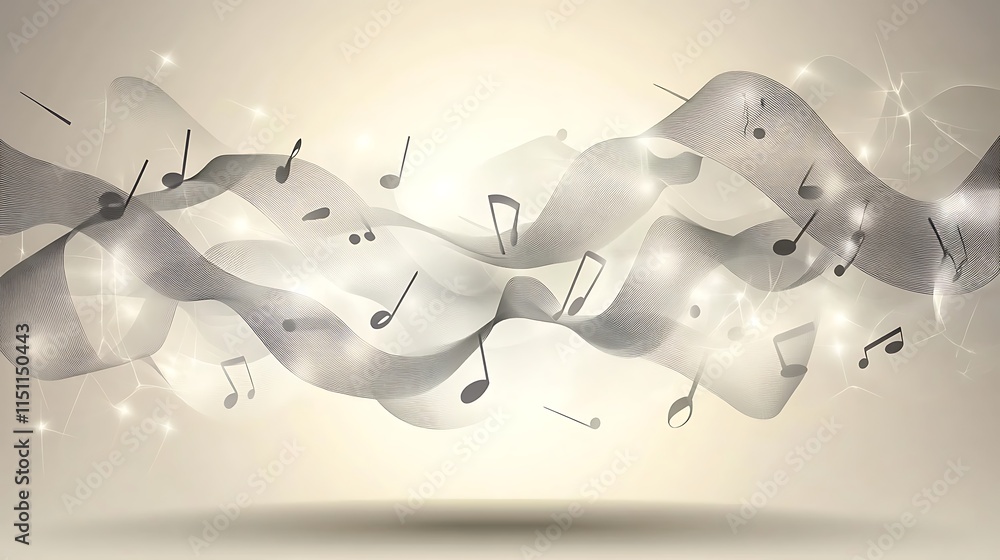 Poster abstract background with music notes and waves.