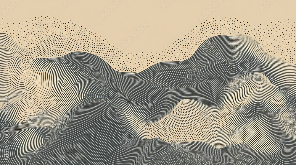 Aufkleber Abstract landscape with flowing lines and particles.