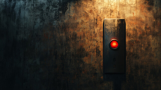 Red glowing button on an industrial wall