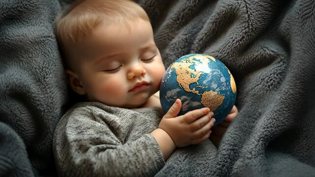 baby with globe