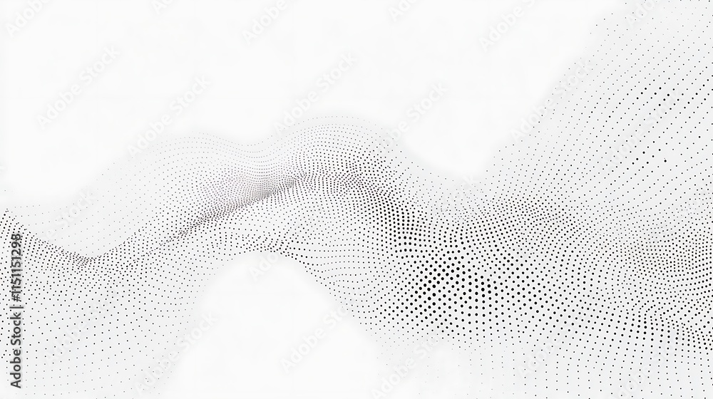 Poster abstract wave of grey dots on white.