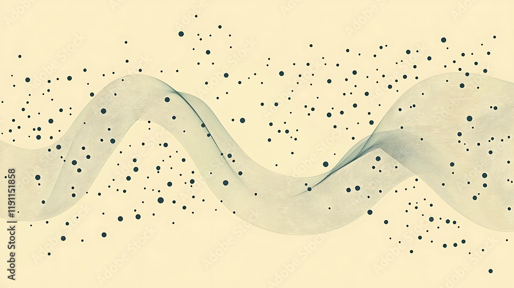 Poster Abstract wave with particles on beige background.