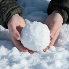 Fototapeta premium Winter Wonderland Hands Holding Perfect Snowball in Snowy Landscape