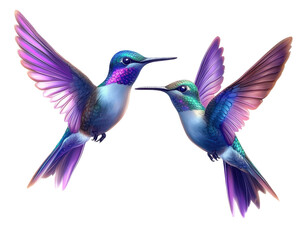 Obraz premium Colorful hummingbirds in flight, showcasing vibrant feathers and graceful movements. Their iridescent plumage reflects light beautifully, creating stunning visual display