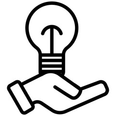 Hand Bulb Icon, Black And White Outline Icon Symbol