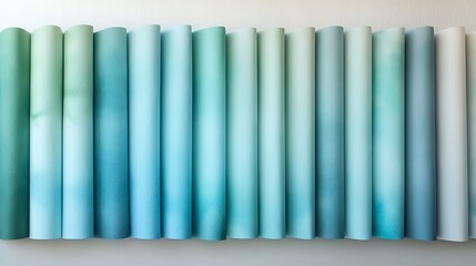 Rolled papers in gradient blue-green hues.