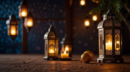 Free New Photo Ramadan and Eid al fitr concept backgrounds dates with traditional lantern Light Lamp and Tasbeeh, Ramadan Kareem Mubarak background