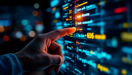 Hand interacting with a glowing digital checklist interface