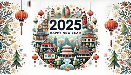 Obraz premium Happy New Year 2025 Greeting Card